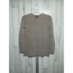 Lands End Textured Knit Sweater Small Beige Fisherman Cotton Blend Split Hem